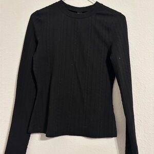 SHEIN Black Ribbed Fitted Long Sleeve Tee